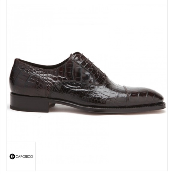 Caporicci 1102 Genuine Alligator Cap Toe Shoes Dark Brown